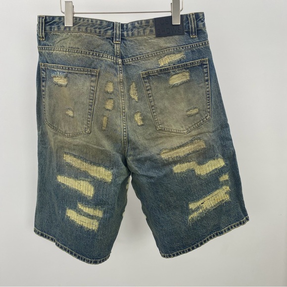 Distressed Blue Jean Shorts with Lace Accents - Picture 5 of 7